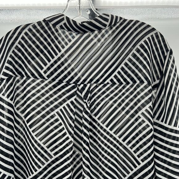 Jessica London Sheer Shift Dress Button Up Black/White Long Roll Tab Sleeve 32W - Picture 6 of 9